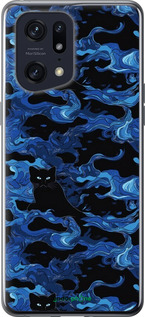 Силиконовый чехол Абстрактный узор черных котов на синем фоне для Oppo Find X5 Pro - 6525u-2603 изображение 