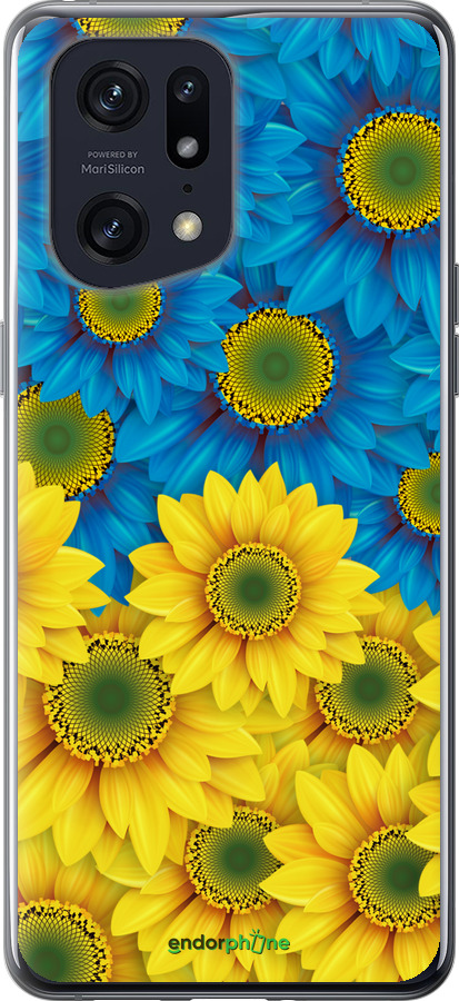 Силиконовый чехол Жёлто-голубые цветы для Oppo Find X5 Pro - 1048u-2603 изображение 