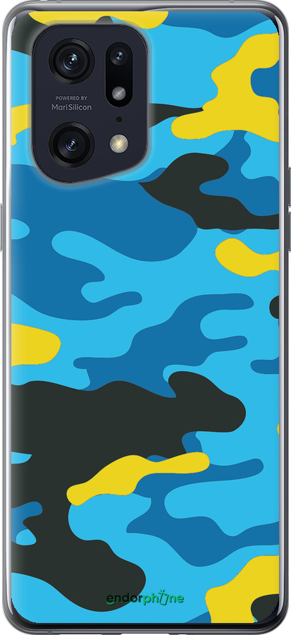 Силиконовый чехол Желто-голубой камуфляж для Oppo Find X5 Pro - 1084u-2603 изображение 