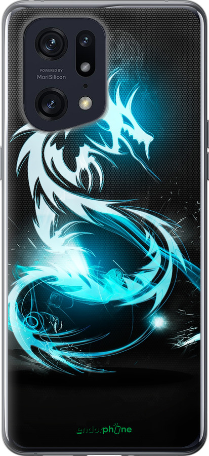 Силиконовый чехол Бело-голубой огненный дракон для Oppo Find X5 Pro - 113u-2603 изображение 