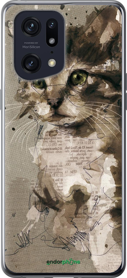 Силиконовый чехол Котёнок из пятен и линий для Oppo Find X5 Pro - 119u-2603 изображение 