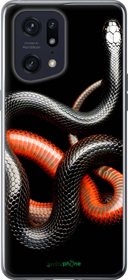 Силіконовий чехол Червоно-чорна змія на чорному фоні для Oppo Find X5 Pro - 4063u-2603 изображение 