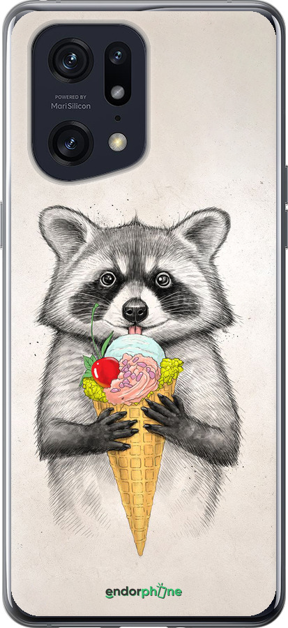 Силиконовый чехол Енотик с мороженым для Oppo Find X5 Pro - 4602u-2603 изображение 