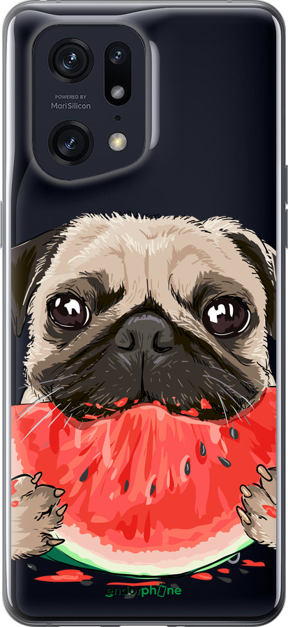 Силиконовый чехол Мопс и арбуз для Oppo Find X5 Pro - 4665u-2603 изображение 