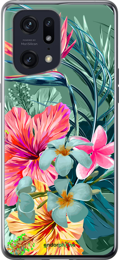 Силиконовый чехол Тропические цветы v1 для Oppo Find X5 Pro - 4667u-2603 изображение 