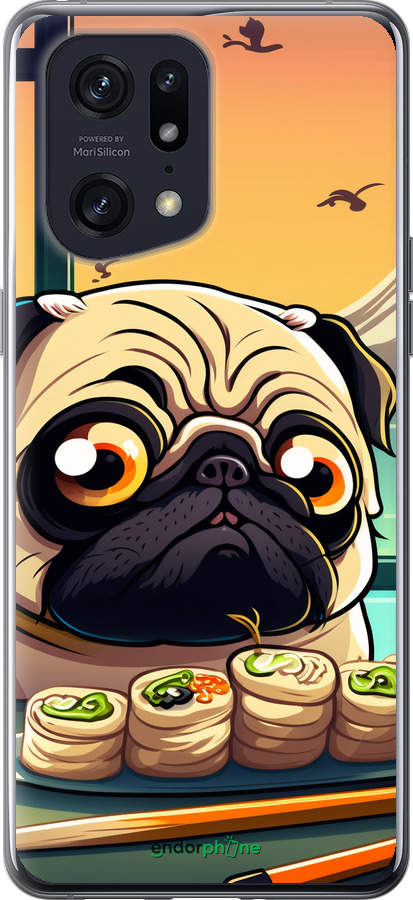 Силиконовый чехол Мопс и суши для Oppo Find X5 Pro - 5588u-2603 изображение 