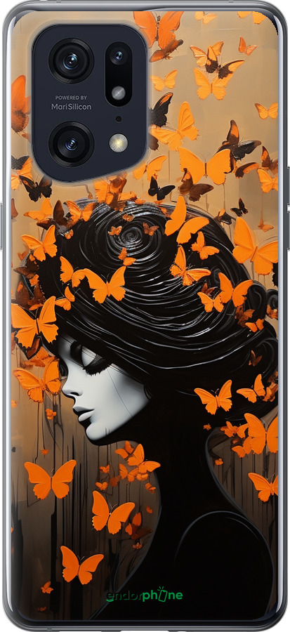 Силиконовый чехол Чехол для телефона Девушка с оранжевыми бабочками для Oppo Find X5 Pro - 5940u-2603 изображение 