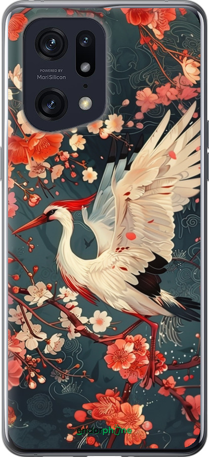 Силиконовый чехол Сакура и аист для Oppo Find X5 Pro - 6108u-2603 изображение 