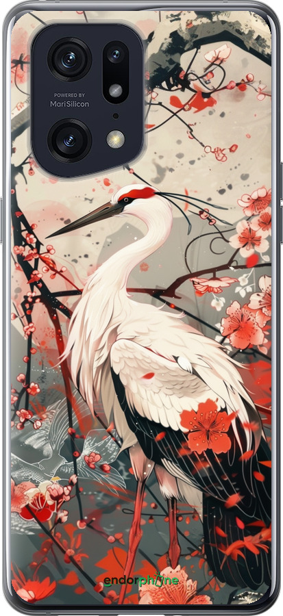 Силиконовый чехол Аист в цвету сакуры для Oppo Find X5 Pro - 6109u-2603 изображение 