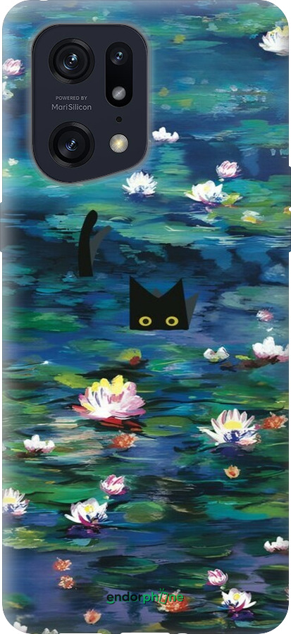 Силиконовый чехол із зображенням водяних лілій та кішок для Oppo Find X5 Pro - 6257u-2603 изображение 