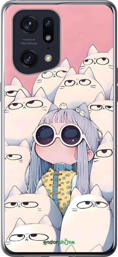 Силиконовый чехол Малышка с котами для Oppo Find X5 Pro - 6295u-2603 изображение 