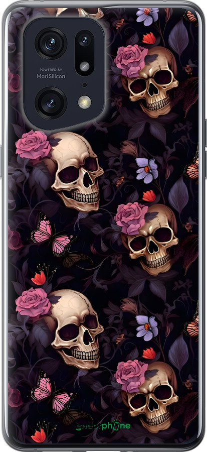 Силиконовый чехол Черепа и розы для Oppo Find X5 Pro - 6316u-2603 изображение 