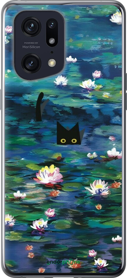 Силиконовый чехол Чехол с изображением водяных лилий Моне и кошек для Oppo Find X5 Pro - 6399u-2603 изображение 