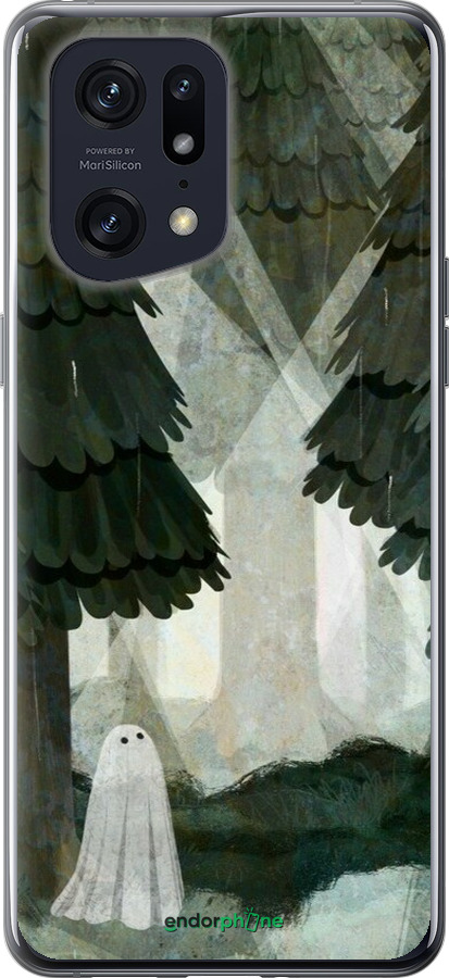 Силиконовый чехол С изображением соснового леса и привидения для Oppo Find X5 Pro - 6420u-2603 изображение 