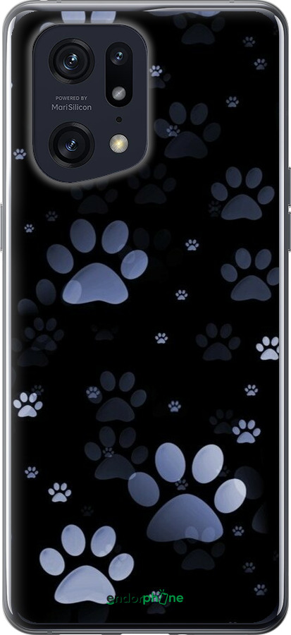 Силіконовий чехол З синіми відбитками лап для Oppo Find X5 Pro - 6441u-2603 изображение 