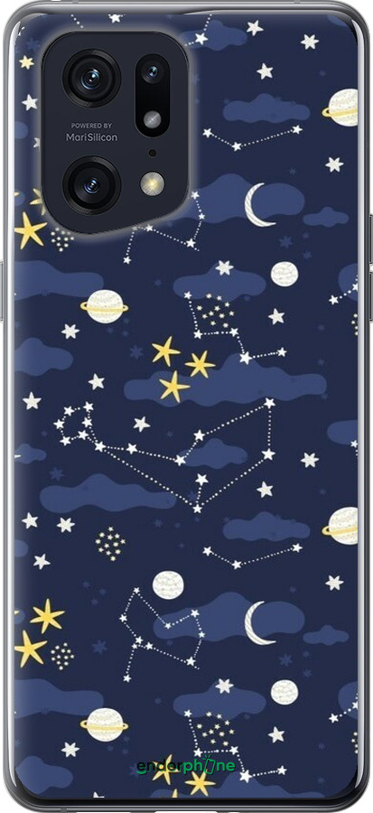 Силиконовый чехол Астрономический узор. Милый дизайн мультяшной вселенной для Oppo Find X5 Pro - 6446u-2603 изображение 