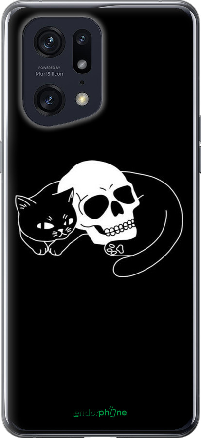 Силиконовый чехол С изображением кота и черепа для Oppo Find X5 Pro - 6491u-2603 изображение 