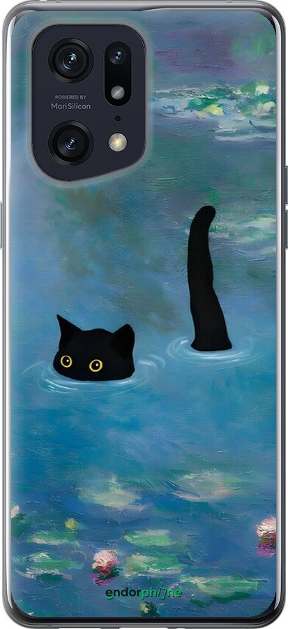 Силиконовый чехол С изображением кота и водяной лилии Monet для Oppo Find X5 Pro - 6519u-2603 изображение 