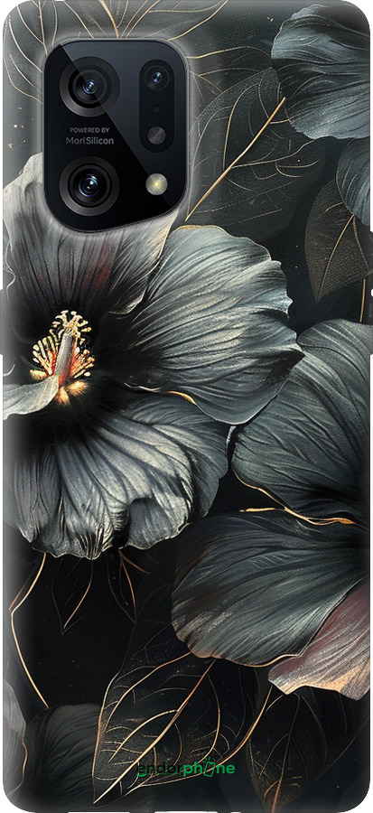 Силиконовый чехол Черные цветы для Oppo Find X5 - 6031u-2602 изображение 