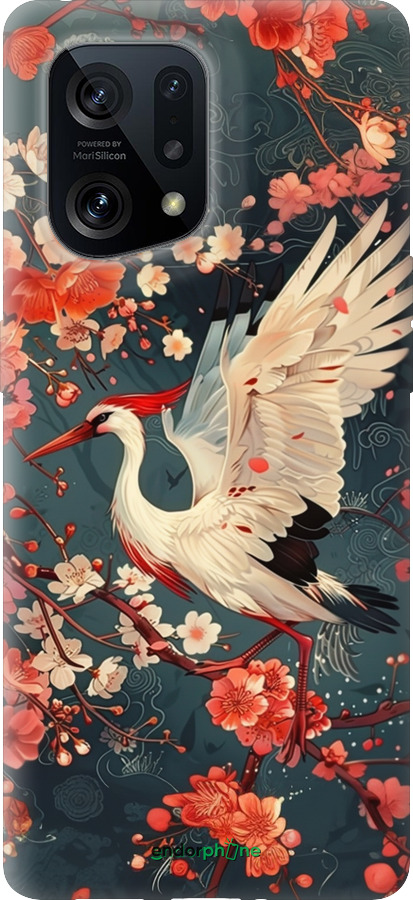 Силиконовый чехол Сакура и аист для Oppo Find X5 - 6108u-2602 изображение 