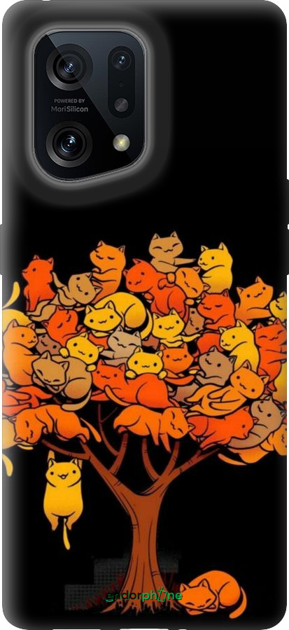 Силиконовый чехол Дерево и котики для Oppo Find X5 - 6516u-2602 изображение 