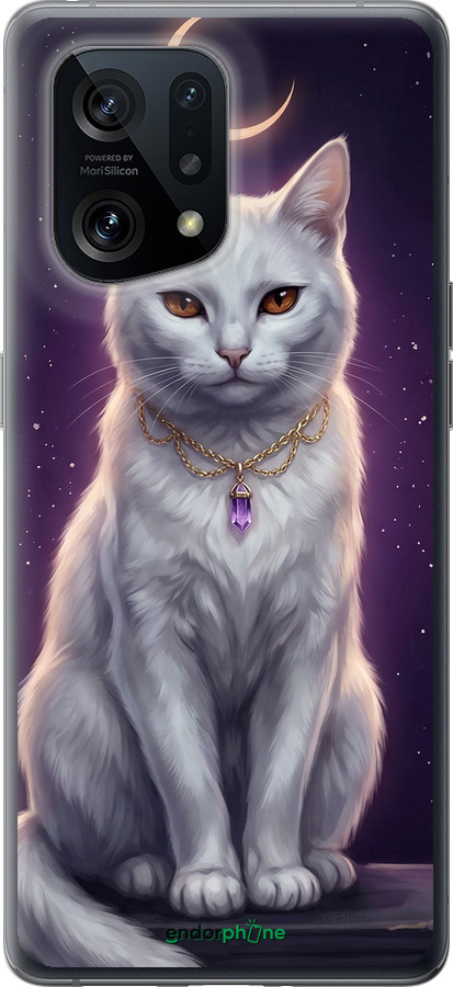 Силіконовий чехол Mystic White Cat Gothic Dark Purple Gold для Oppo Find X5 - 6805u-2602 изображение 