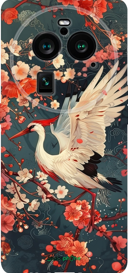 Силиконовый чехол Сакура и аист для Oppo Find X6 Pro - 6108u-3041 изображение 