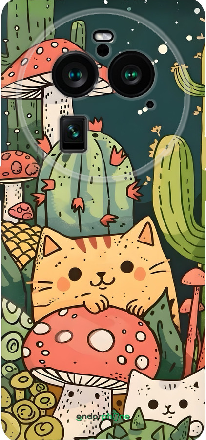 Силиконовый чехол Коты грибы для Oppo Find X6 Pro - 6321u-3041 изображение 