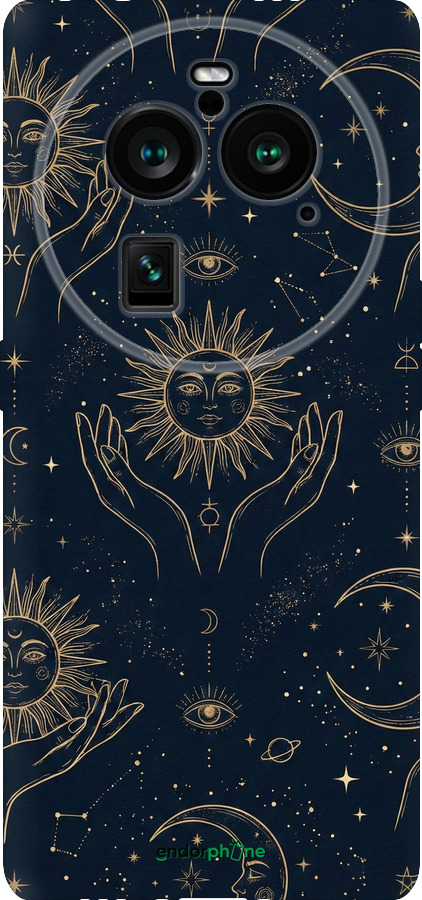 Силиконовый чехол Celestial Harmony: Sun & Moon Gold Mystic Pattern для Oppo Find X6 Pro - 6778u-3041 изображение 