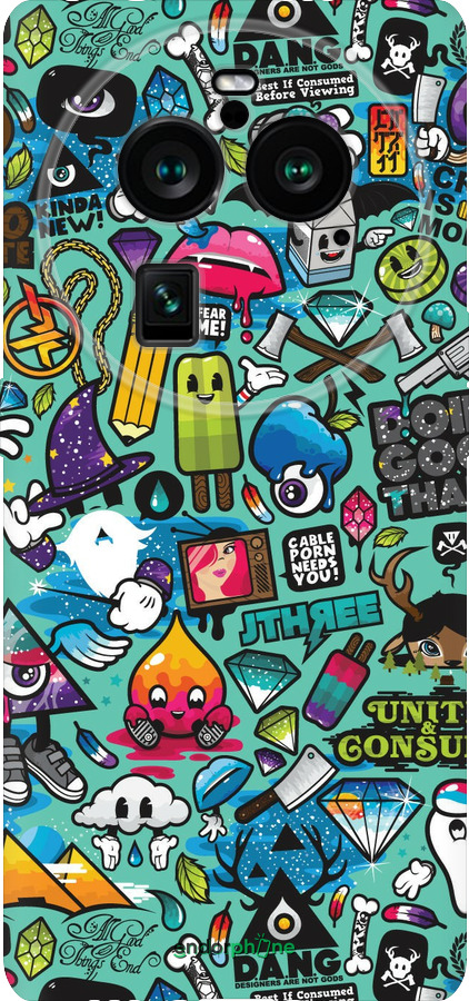 Силиконовый чехол Стикер бомбинг 1 для Oppo Find X6 Pro - 693u-3041 изображение 