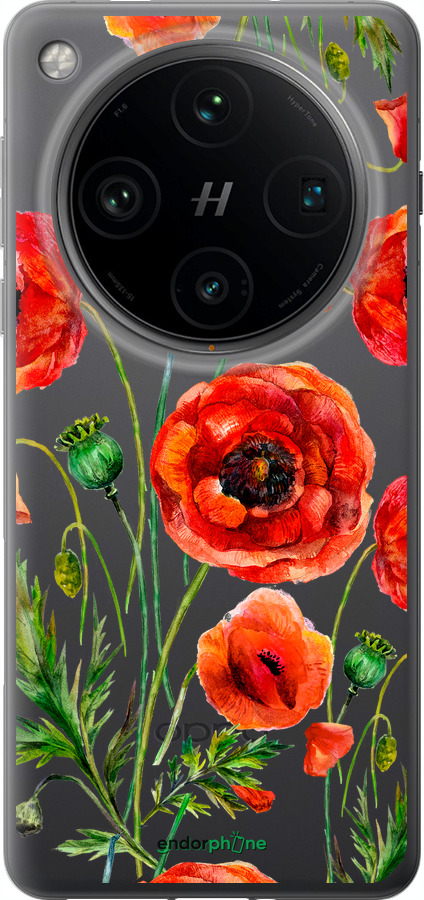 Силиконовый чехол Нарисованные маки для Oppo Find X8 Pro - 4278u-3872 изображение 