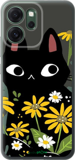 Силиконовый чехол Черный кот с цветами для Oppo RENO 14F 5G - 6448u-4091 изображение 