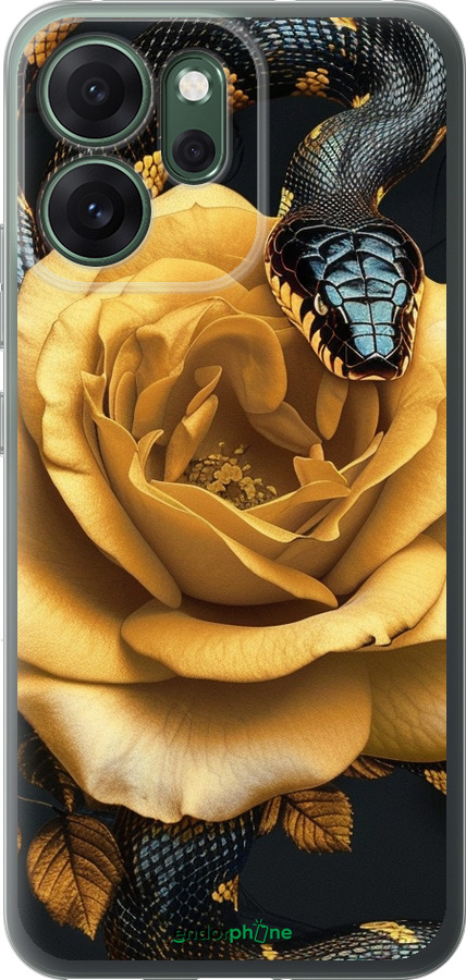Силіконовий чехол Black snake and golden rose для Oppo RENO 14F 5G - 6068u-4091 изображение 