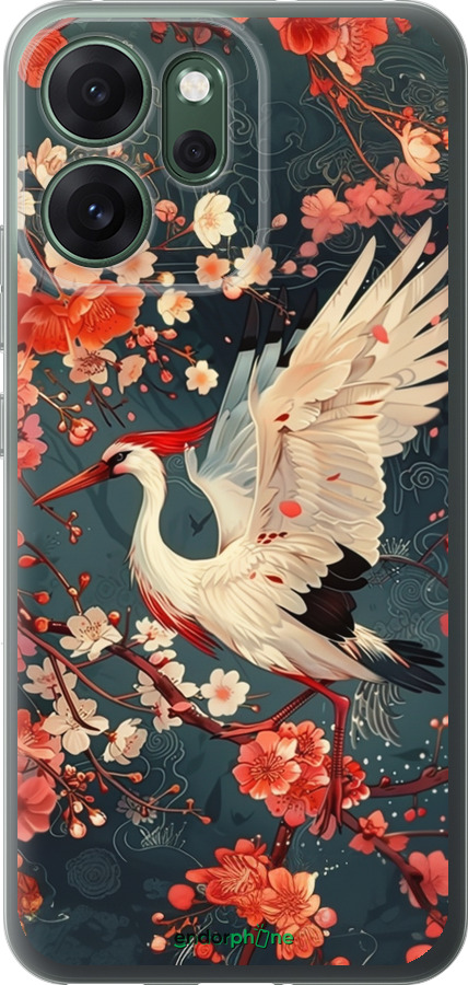 Силиконовый чехол Сакура и аист для Oppo RENO 14F 5G - 6108u-4091 изображение 