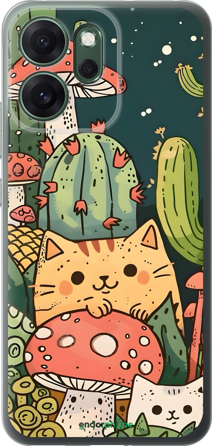 Силиконовый чехол Коты грибы для Oppo RENO 14F 5G - 6321u-4091 изображение 