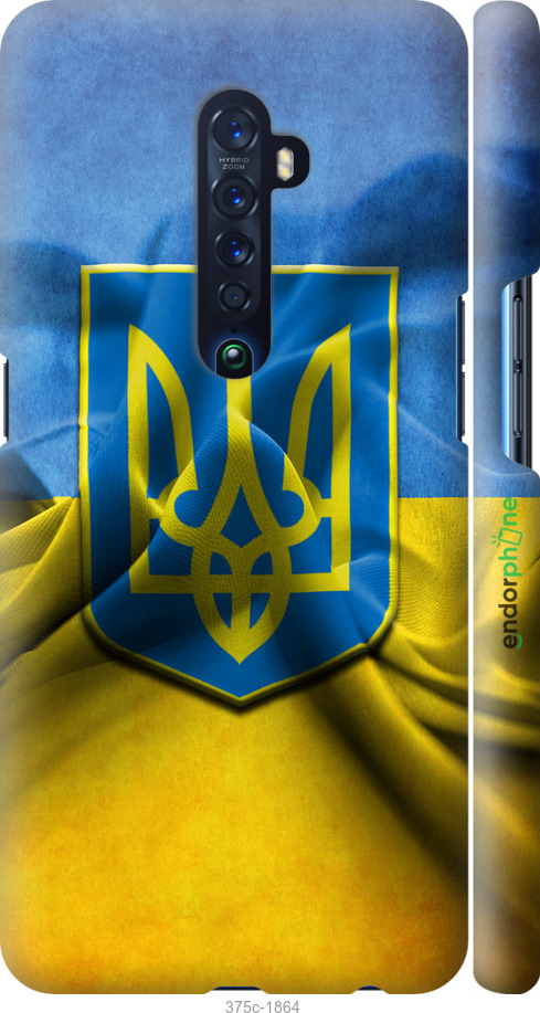 

3D пластиковий матовий чохол "Прапор та герб України" для Oppo Reno 2, Блакитний