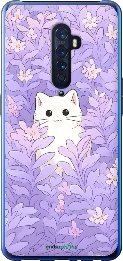 2D пластиковый чехол Котик в цветах для Oppo Reno 2 - 6390t-1864 изображение 