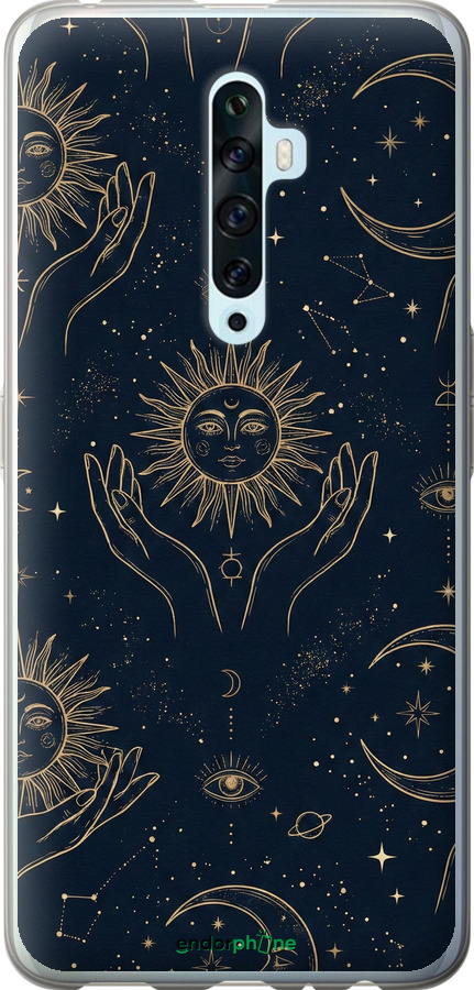 Силиконовый чехол Celestial Harmony: Sun & Moon Gold Mystic Pattern для Oppo Reno 2Z - 6778u-1867 изображение 