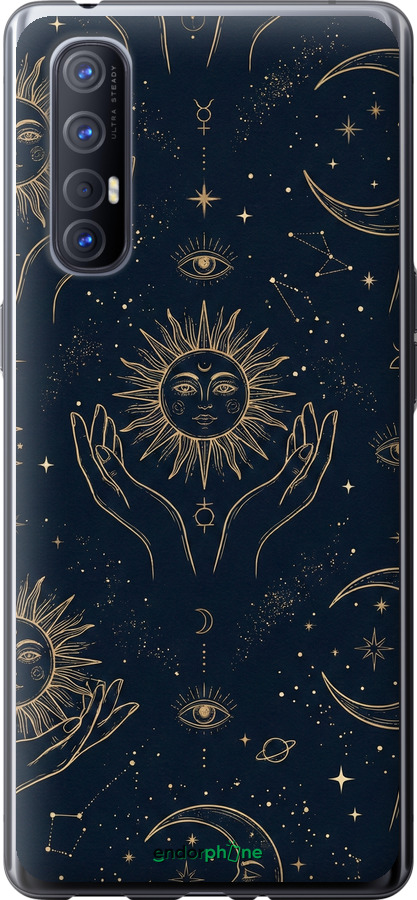 2D пластиковый чехол Celestial Harmony: Sun & Moon Gold Mystic Pattern для Oppo Reno 3 Pro - 6778t-1878 изображение 