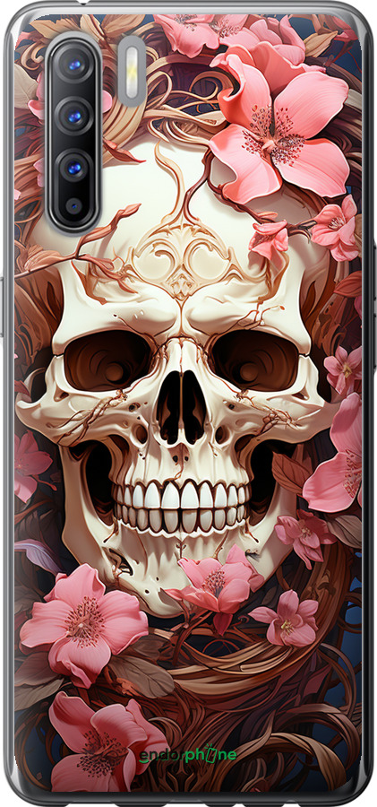 2D пластиковый чехол Череп в розовых цветах для Oppo Reno 3 - 5965t-1901 изображение 