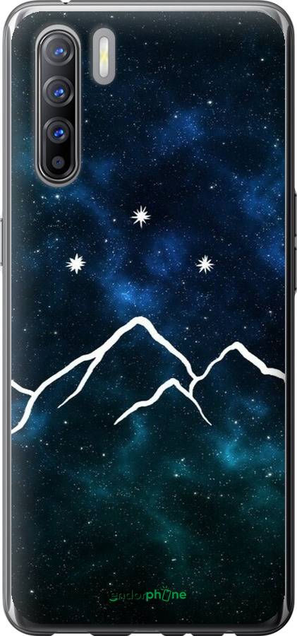 2D пластиковый чехол Горы и звезды нарисованы на фоне галактики для Oppo Reno 3 - 6490t-1901 изображение 