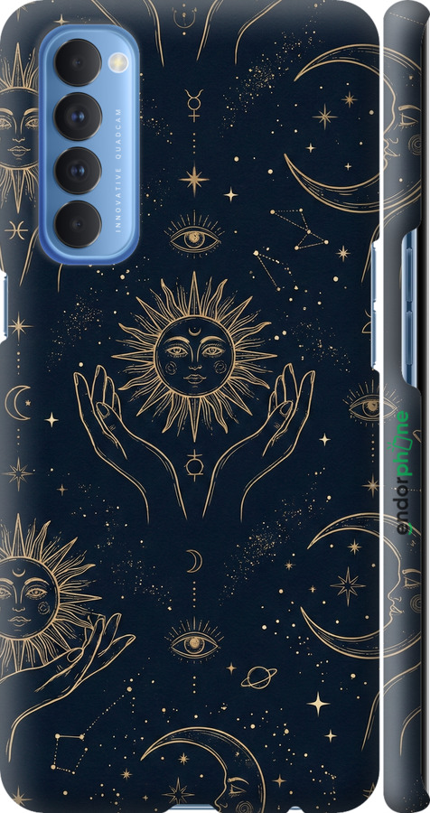 3D пластиковый матовый чехол Celestial Harmony: Sun & Moon Gold Mystic Pattern для Oppo Reno 4 Pro - 6778m-2024 изображение 
