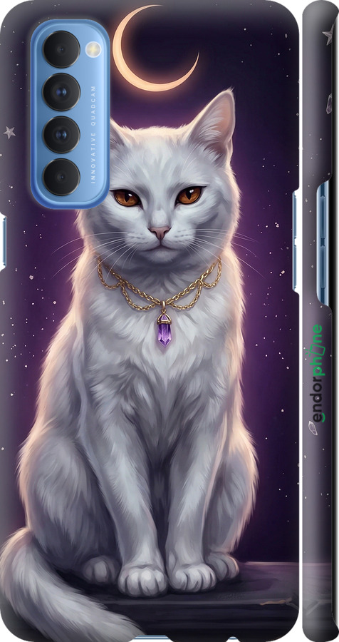 3D пластиковый матовый чехол Mystic White Cat Gothic Dark Purple Gold для Oppo Reno 4 Pro - 6805m-2024 изображение 