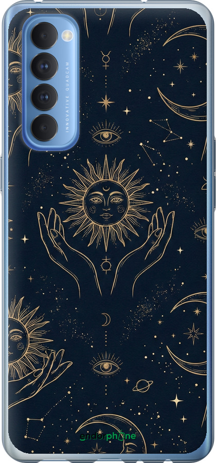 Силіконовий чехол Celestial Harmony: Sun & Moon Gold Mystic Pattern для Oppo Reno 4 Pro - 6778u-2024 изображение 