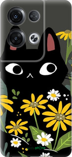 Силиконовый чехол Черный кот с цветами для Oppo Reno8 Pro 5G - 6448u-2615 изображение 