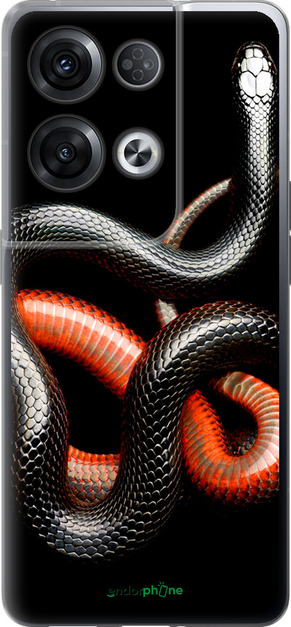 Силиконовый чехол Красно-черная змея на черном фоне для Oppo Reno8 Pro 5G - 4063u-2615 изображение 