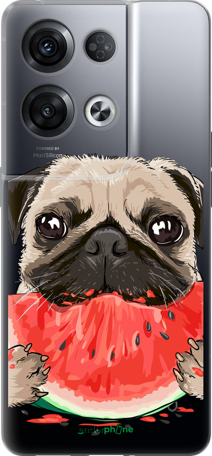 Силіконовий чехол Мопс і кавун для Oppo Reno8 Pro 5G - 4665u-2615 изображение 