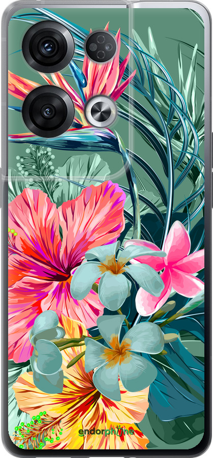 Силиконовый чехол Тропические цветы v1 для Oppo Reno8 Pro 5G - 4667u-2615 изображение 