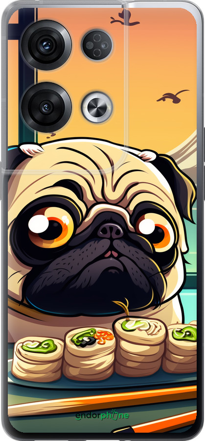 Силиконовый чехол Мопс и суши для Oppo Reno8 Pro 5G - 5588u-2615 изображение 