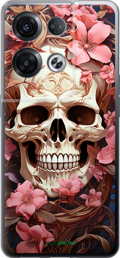 Силиконовый чехол Череп в розовых цветах для Oppo Reno8 Pro 5G - 5965u-2615 изображение 